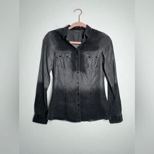 SALSA NWOT Thin Denim Shirt Black Gray Button Down Size XS Long Sleeve